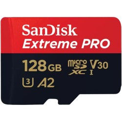 SanDisk Extreme PRO microSDXC 128GB - Black/Red, 200MB/s Read, 90MB/s Write, A2, U3/V30 (with SD Adapter)