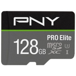 PNY Pro Elite microSDXC Card - Pro Elite - 128GB, UHS-I U3 (Class 10), Black/Grey, 100MB/s R / 90MB/s W