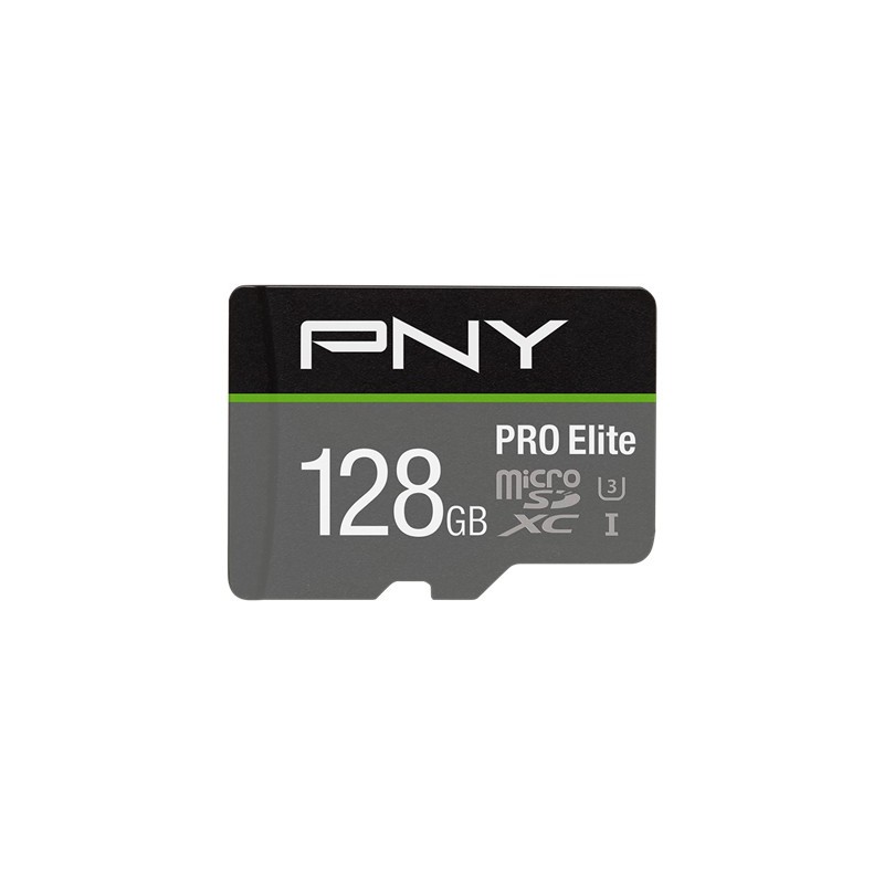 PNY Pro Elite microSDXC Card - Pro Elite - 128GB, UHS-I U3 (Class 10), Black/Grey, 100MB/s R / 90MB/s W