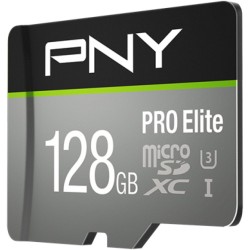 PNY Pro Elite microSDXC Card - Pro Elite - 128GB, UHS-I U3 (Class 10), Black/Grey, 100MB/s R / 90MB/s W