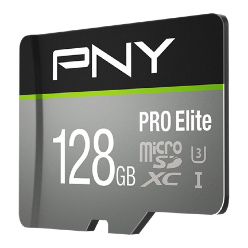 PNY Pro Elite microSDXC Card - Pro Elite - 128GB, UHS-I U3 (Class 10), Black/Grey, 100MB/s R / 90MB/s W
