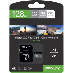 PNY Pro Elite microSDXC Card - Pro Elite - 128GB, UHS-I U3 (Class 10), Black/Grey, 100MB/s R / 90MB/s W