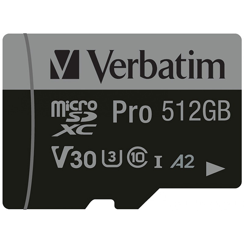 Verbatim Pro microSDXC 512GB - Black - UHS-I (U3, V30, A2), 100MB/s Read, 90MB/s Write — Buy in Cyprus with Fast Delivery