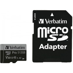 Verbatim Pro microSDXC 512GB - Black - UHS-I (U3, V30, A2), 100MB/s Read, 90MB/s Write — Buy in Cyprus with Fast Delivery