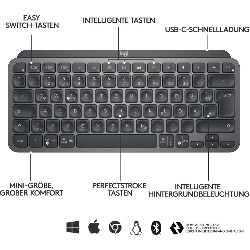 Logitech MX Keys Mini - MX Keys Mini - Graphite, German QWERTZ, LED Backlit, Wireless — Buy in Cyprus with Fast Delivery