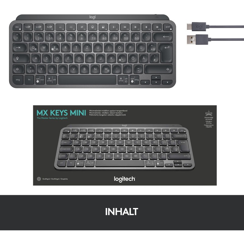 Logitech MX Keys Mini - MX Keys Mini - Graphite, German QWERTZ, LED Backlit, Wireless — Buy in Cyprus with Fast Delivery