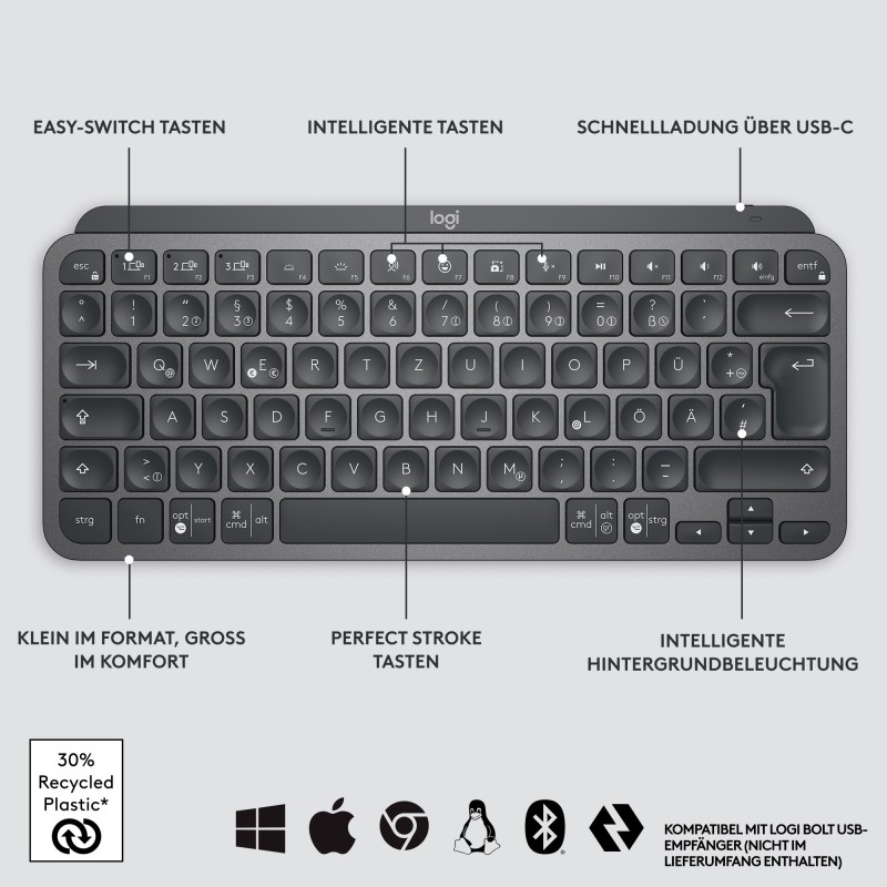 Logitech MX Keys Mini - MX Keys Mini - Graphite, German QWERTZ, LED Backlit, Wireless — Buy in Cyprus with Fast Delivery