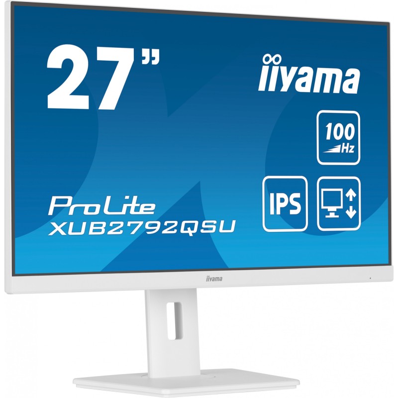 iiyama ProLite XUB2792QSU-W6 - 27" WQHD (2560x1440) IPS 100Hz Monitor, 0.4ms, HDMI/DP, USB 3.2 Hub, Height/Pivot, White