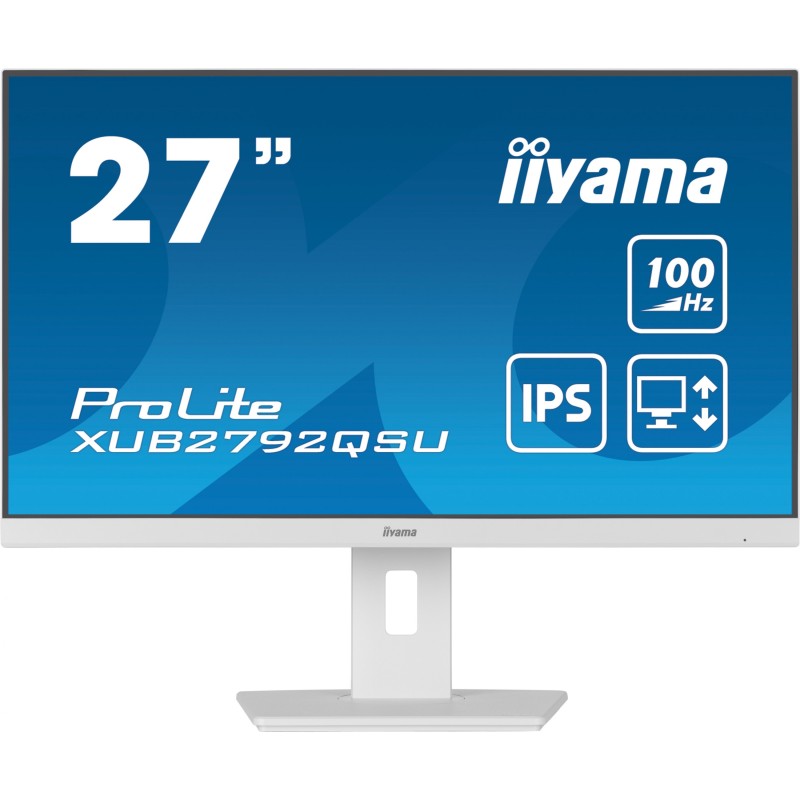 iiyama ProLite XUB2792QSU-W6 - 27" WQHD (2560x1440) IPS 100Hz Monitor, 0.4ms, HDMI/DP, USB 3.2 Hub, Height/Pivot, White