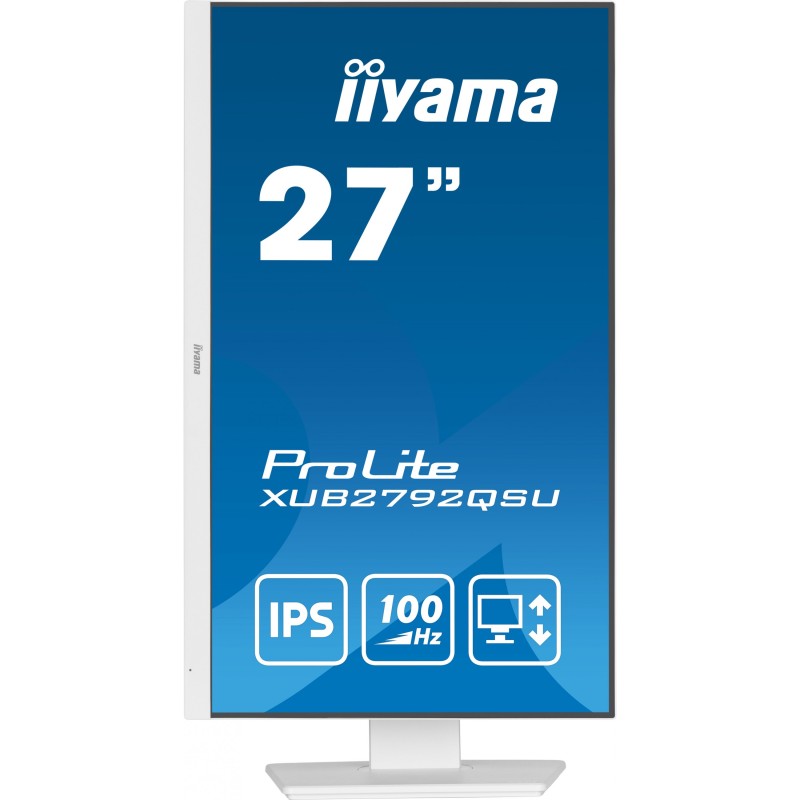 iiyama ProLite XUB2792QSU-W6 - 27" WQHD (2560x1440) IPS 100Hz Monitor, 0.4ms, HDMI/DP, USB 3.2 Hub, Height/Pivot, White