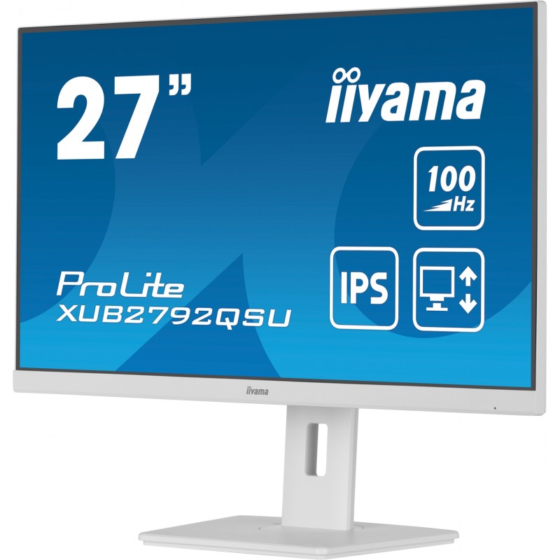 iiyama ProLite XUB2792QSU-W6 - 27" WQHD (2560x1440) IPS 100Hz Monitor, 0.4ms, HDMI/DP, USB 3.2 Hub, Height/Pivot, White