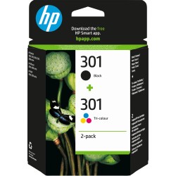 HP 301 Ink Cartridges - N9J72AE - 2-Pack Original Black & Tri-color (Cyan/Magenta/Yellow), Standard Yield