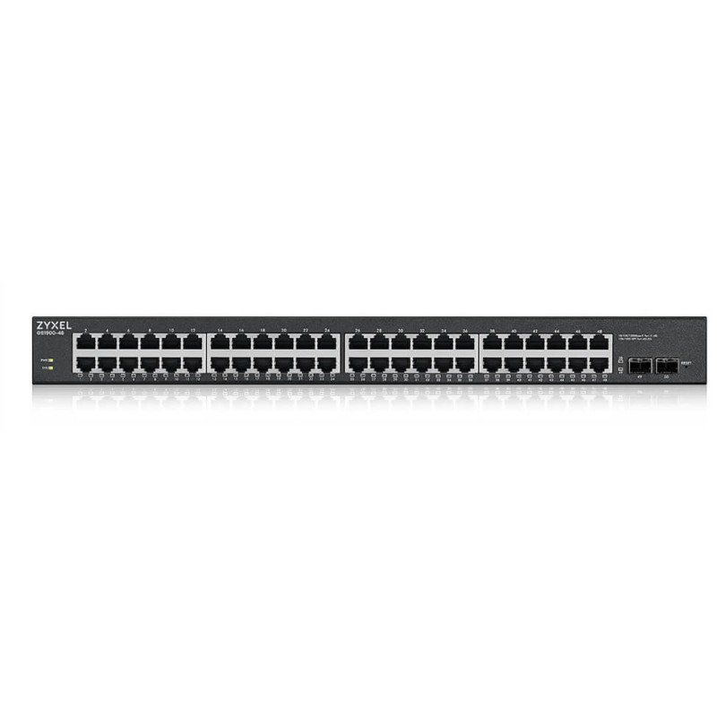 Zyxel GS1900-48HPv2 - 48-Port Gigabit L2 Managed PoE Switch, 24 PoE Ports (170W), 2 SFP, Rackmount, Black