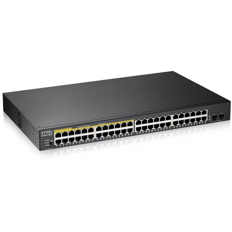 Zyxel GS1900-48HPv2 - 48-Port Gigabit L2 Managed PoE Switch, 24 PoE Ports (170W), 2 SFP, Rackmount, Black