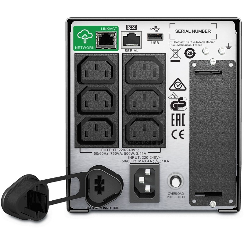 APC Smart-UPS SMT750iC - 750VA/500W Line-Interactive UPS, SmartConnect & SmartSlot, 6x IEC C13, Black, LCD