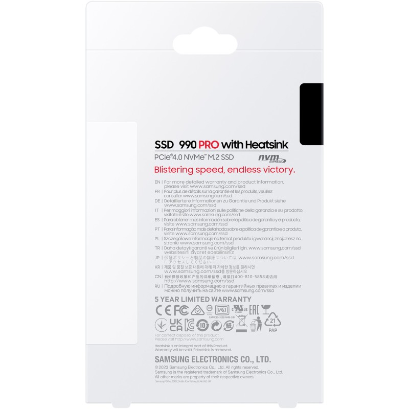 Samsung 990 PRO - 4TB M.2 2280 NVMe PCIe 4.0 x4 SSD with Heatsink - V-NAND TLC, 7450/6900 MB/s