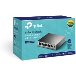 TP-Link SG1005P 5-Port Gigabit PoE Switch - SG1005P - Black, Metal enclosure, 4 PoE ports, Unmanaged