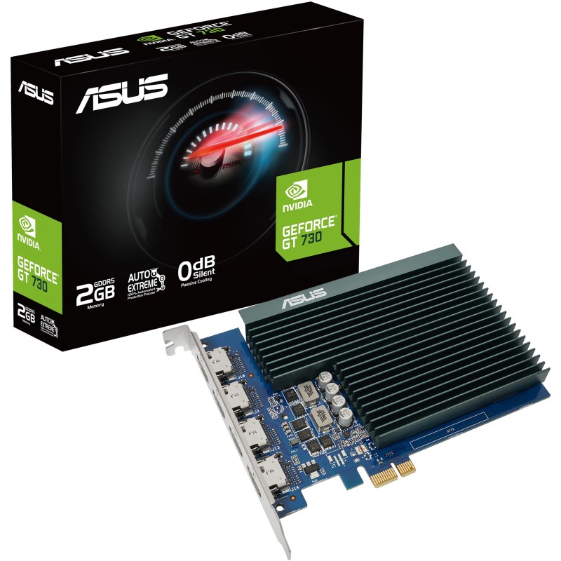 ASUS GeForce GT 730 2GB GDDR5 (2GD5 4H) - Black/Blue, 902 MHz Boost, Passive Cooling, 4× HDMI