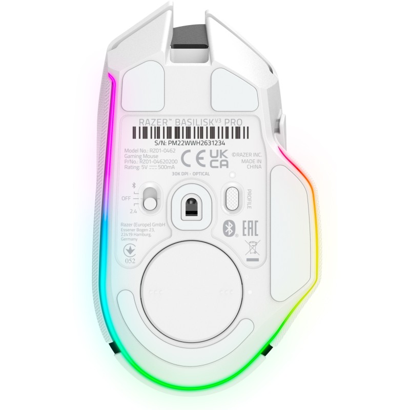 Razer Basilisk V3 Pro - Right-Handed Gaming Mouse - White, 30000 DPI, Tri-Mode Wireless/Bluetooth/USB-C