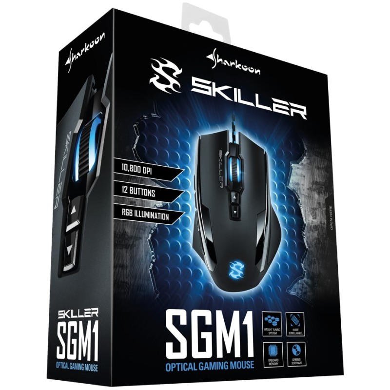 Sharkoon Skiller SGM1 Gaming Mouse - SGM1 - Wired, Ergonomic Right-Hand, 12 Programmable Buttons, Black
