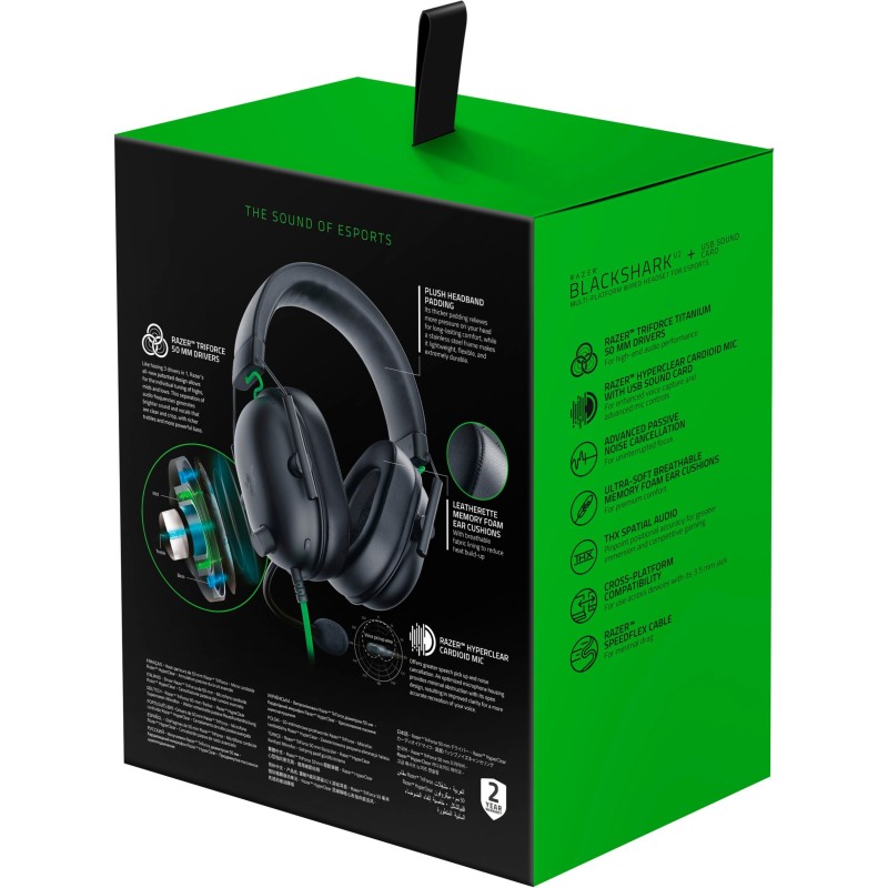 Razer BlackShark V2 X - Gaming Headset - Over-Ear, 3.5mm Analog, Multi-Platform, Virtual 7.1 Surround, Black
