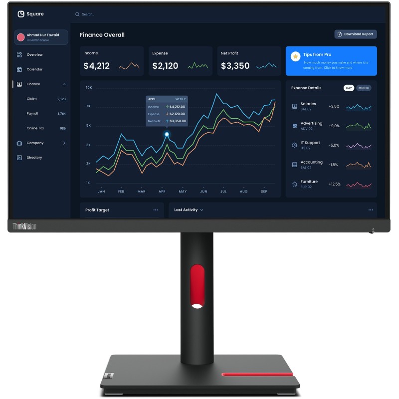 Lenovo ThinkVision Monitor - T22i-30 - (21.5-inch, FHD IPS, 60Hz, 4ms, Pivot, HDMI/DP/USB, Black)