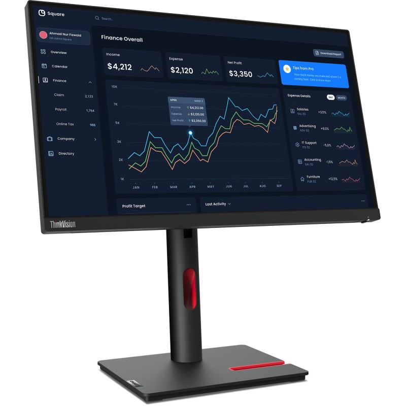 Lenovo ThinkVision Monitor - T22i-30 - (21.5-inch, FHD IPS, 60Hz, 4ms, Pivot, HDMI/DP/USB, Black)