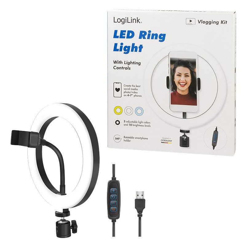 Logilink Smartphone Ring Light - Characteristics (20 cm diameter, 1.8 m USB cable) — Buy in Cyprus with Fast Delivery