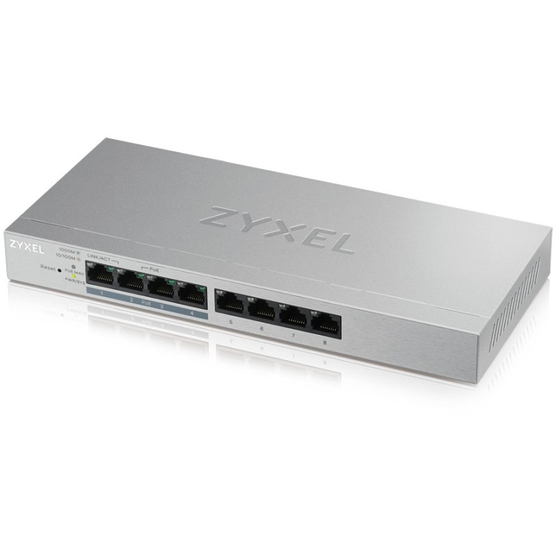 Zyxel GS1200-8HPV2 8-Port PoE Gigabit Switch - GS1200-8HPV2 - 8 PoE ports, 60W budget, Smart Web-managed, Fanless
