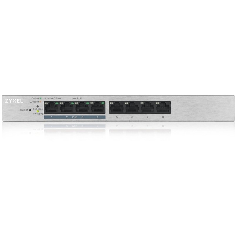 Zyxel GS1200-8HPV2 8-Port PoE Gigabit Switch - GS1200-8HPV2 - 8 PoE ports, 60W budget, Smart Web-managed, Fanless
