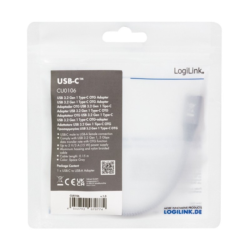 LogiLink USB-C to USB 3.2 Adapter - ST-BU - Gray, 0.15 m — Buy in Cyprus with Fast Delivery