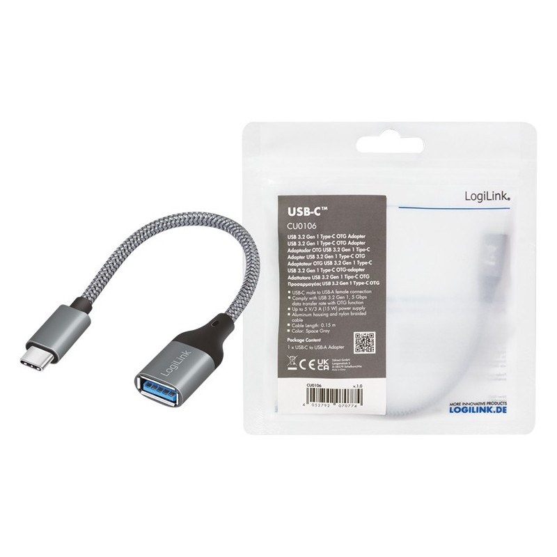 LogiLink USB-C to USB 3.2 Adapter - ST-BU - Gray, 0.15 m — Buy in Cyprus with Fast Delivery