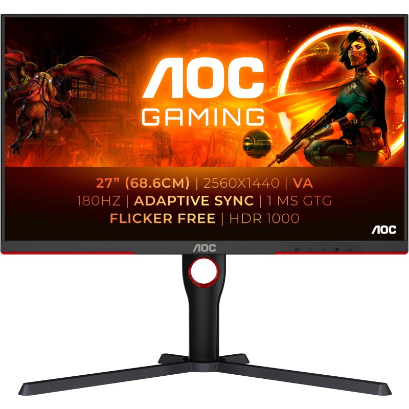 Q27G3XMN Gaming Monitor - Q27G3XMN - 27-inch QHD VA, 180Hz, 1ms GTG, HDR1000, Pivot, HDMI/DP, Black