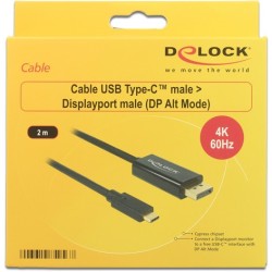 DeLock DisplayPort 1.2 to USB-C Adapter Cable - 2m - 4K 60Hz - Black — Buy in Cyprus with Fast Delivery