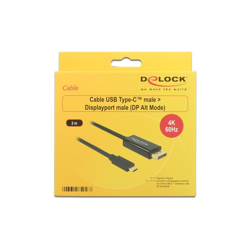 DeLock DisplayPort 1.2 to USB-C Adapter Cable - 2m - 4K 60Hz - Black — Buy in Cyprus with Fast Delivery