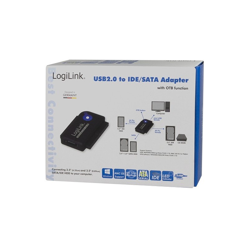 LogiLink USB 2.0 to 2.5'/3.5' IDE + SATA Adapter - Black — Buy in Cyprus with Fast Delivery