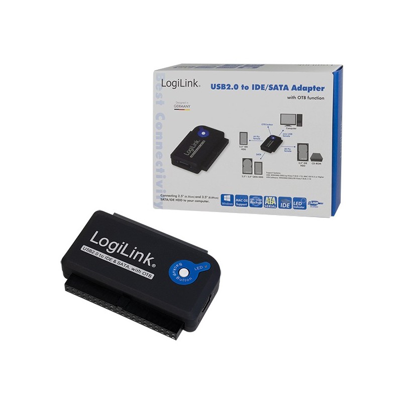 LogiLink USB 2.0 to 2.5'/3.5' IDE + SATA Adapter - Black — Buy in Cyprus with Fast Delivery