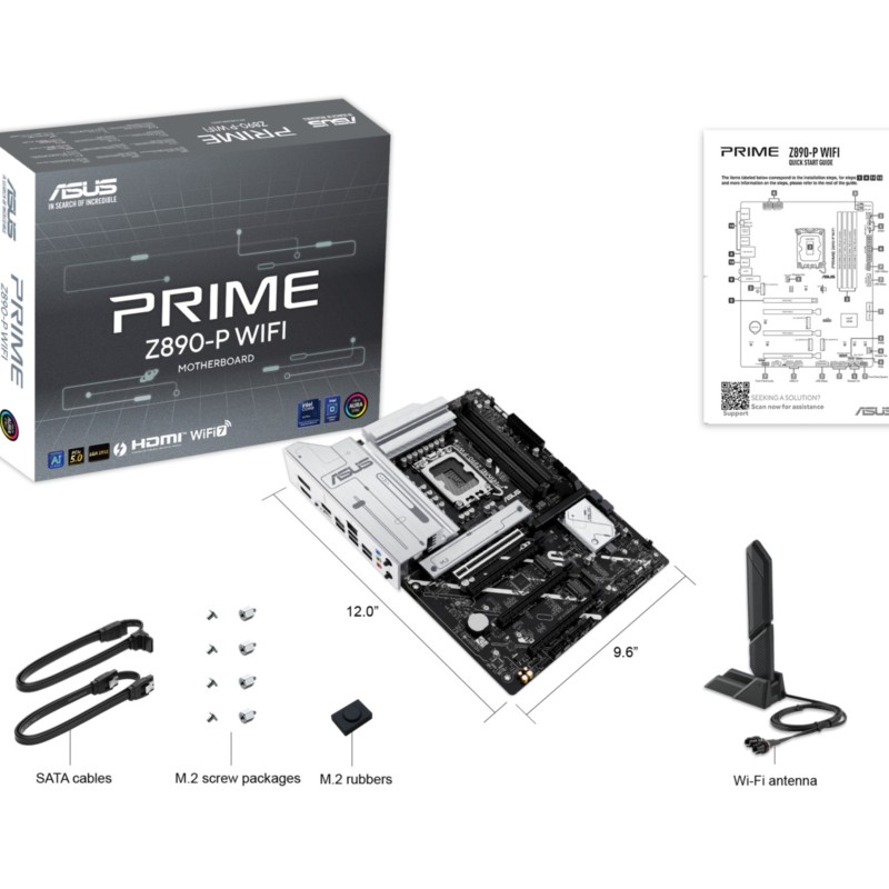 ASUS PRIME Z890-P WIFI - LGA1851 ATX Motherboard - DDR5, 4x M.2, 192GB RAM, Wi-Fi 7, 2.5Gb Ethernet, HDMI 2.1