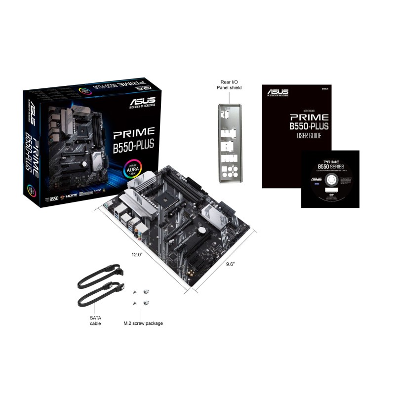 ASUS PRIME B550-PLUS - AM4 ATX Motherboard - B550, DDR4, 4x DIMM 128GB, 2x M.2, 6x SATA, Gigabit LAN (Black/Silver)