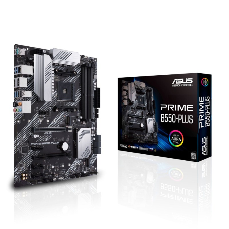ASUS PRIME B550-PLUS - AM4 ATX Motherboard - B550, DDR4, 4x DIMM 128GB, 2x M.2, 6x SATA, Gigabit LAN (Black/Silver)