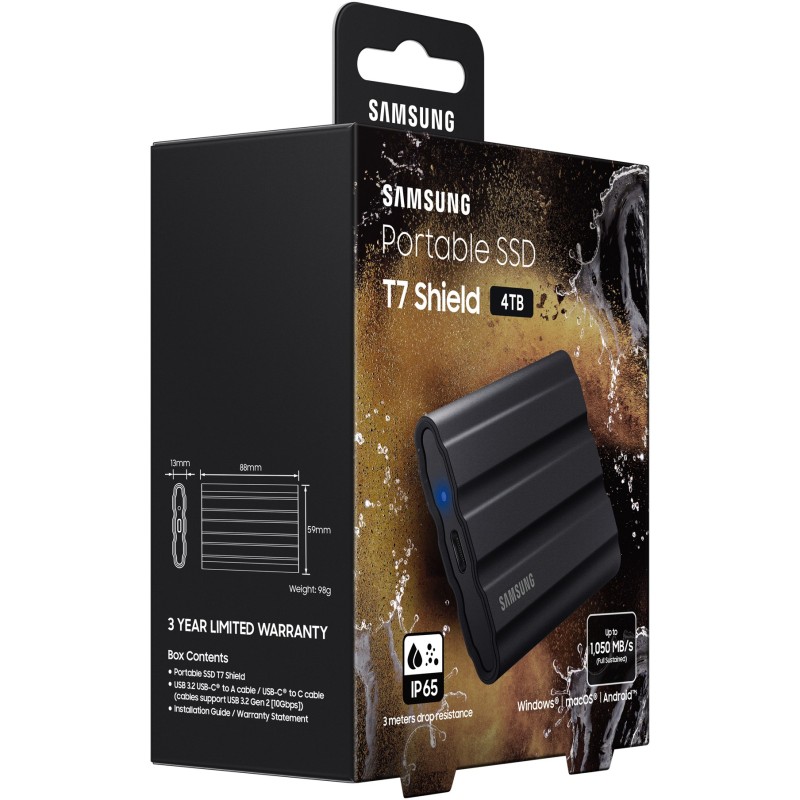 Samsung Portable T7 Shield - T7 Shield - Black, 4TB, USB-C Gen2 — Buy in Cyprus with Fast Delivery