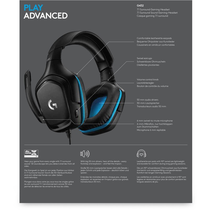 Logitech G432 Gaming Headset - G432 - Over-ear, wired (USB-A, 3.5mm) — Buy in Cyprus with Fast Delivery