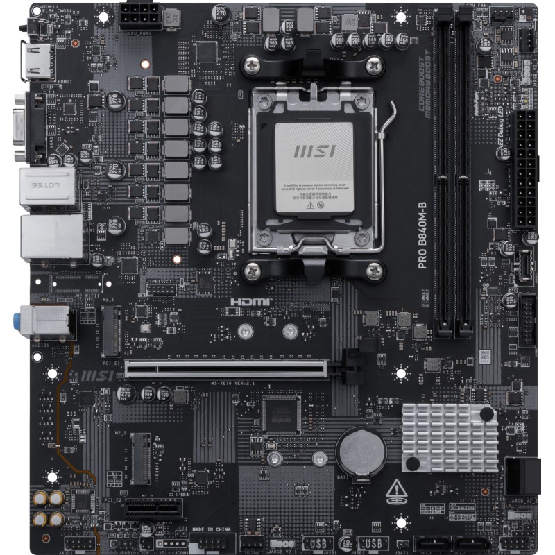 MSI B840M B Pro - AM5 Micro-ATX Motherboard - DDR5, 2x DIMM (128GB), PCIe 4.0, 2.5Gb LAN, RGB, Black