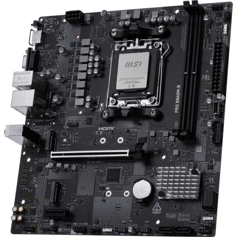MSI B840M B Pro - AM5 Micro-ATX Motherboard - DDR5, 2x DIMM (128GB), PCIe 4.0, 2.5Gb LAN, RGB, Black