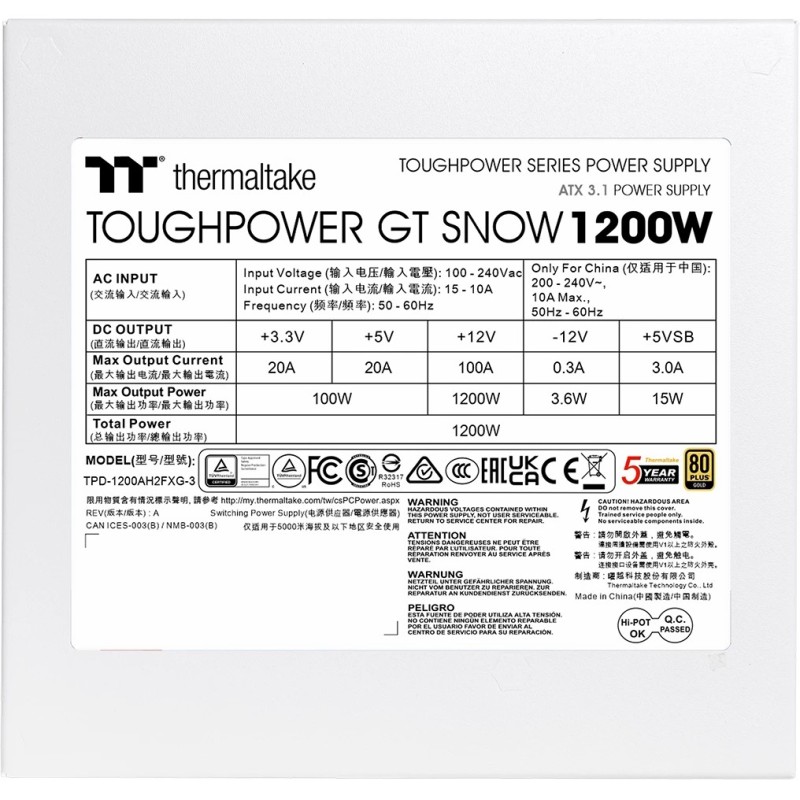 Thermaltake Toughpower GT 1200W Snow - ATX3.1 80+ Gold Power Supply — Buy in Cyprus with Fast Delivery