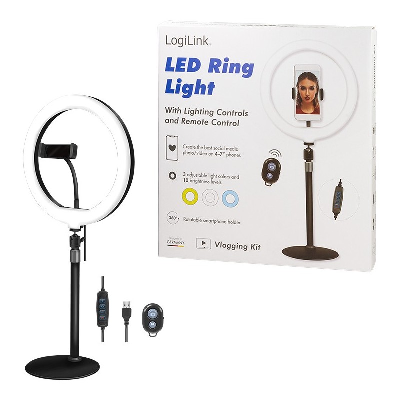 Logilink Smartphone Ring Light Tripod with Remote - Diameter 25 cm - USB-Powered — Buy in Cyprus with Fast Delivery