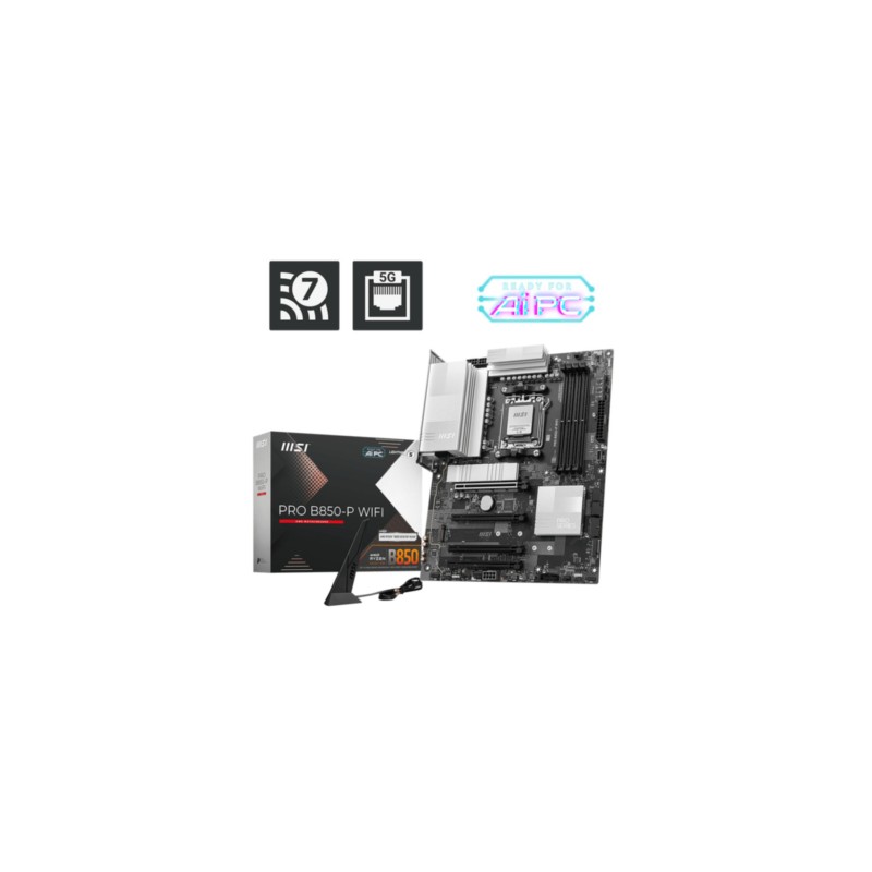 MSI PRO B850-P WIFI - AM5 ATX Motherboard, DDR5 (4x DIMM, 256GB), PCIe 4.0, 3x M.2, 2.5Gb LAN, Wi-Fi, RGB (Black)