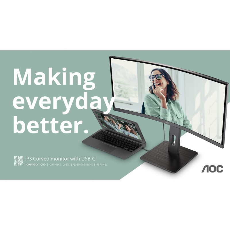 AOC CU34P3CV - 34" Ultrawide VA Curved Monitor - 3440x1440 UWQHD, HDMI/DP/USB-C — Buy in Cyprus with Fast Delivery